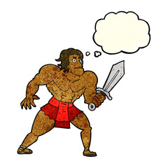 cartoon fantasy hero man with thought bubble