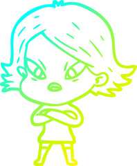 Obraz premium cold gradient line drawing cartoon stressed woman