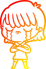 warm gradient line drawing cartoon woman crying