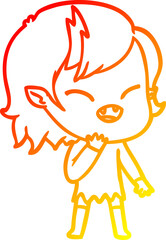warm gradient line drawing cartoon laughing vampire girl