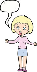 cartoon woman making excuses with speech bubble