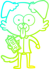 cold gradient line drawing cartoon dog with tongue sticking out