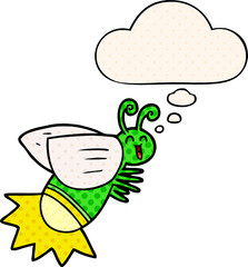 cartoon glow bug and thought bubble in comic book style