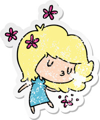distressed sticker cartoon of a cute kawaii girl