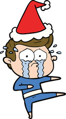 line drawing of a crying dancer wearing santa hat