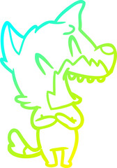 cold gradient line drawing laughing fox cartoon