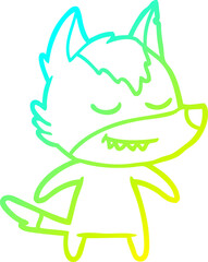 cold gradient line drawing friendly cartoon wolf