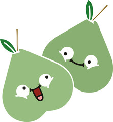 flat color retro cartoon green pear