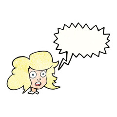 speech bubble textured cartoon surprised female face