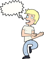 cartoon stressed out man with speech bubble