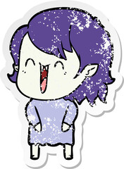 distressed sticker of a cute cartoon happy vampire girl