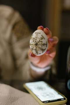 Easter egg decor. Cultural symbolism. Geometric patterns. Heritage