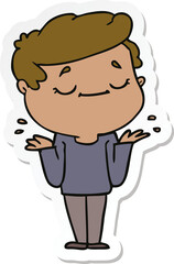 sticker of a cartoon peaceful man shrugging