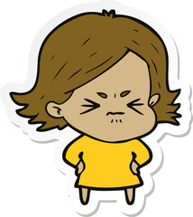 sticker of a cartoon angry girl