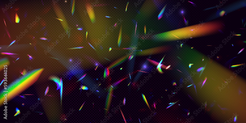 Poster realistic diamond reflection, rainbow light optical effect colorful collection, bright spectrum glow