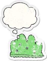 cartoon hedge and thought bubble as a distressed worn sticker