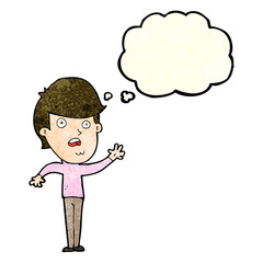 cartoon unhappy boy with thought bubble