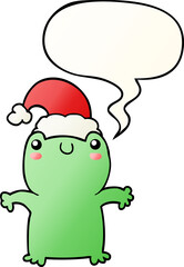 cute cartoon frog wearing christmas hat and speech bubble in smooth gradient style