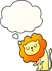 cute cartoon lion and thought bubble in smooth gradient style