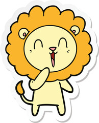 sticker of a laughing lion cartoon