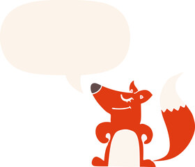 cartoon fox and speech bubble in retro style
