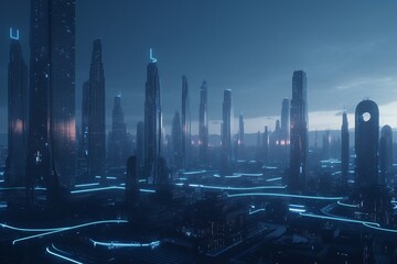 A futuristic cityscape with advanced energy production and distribution technology, Generative AI