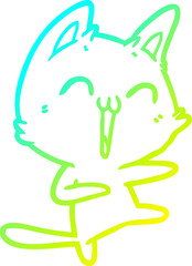cold gradient line drawing happy cartoon cat meowing