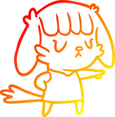 warm gradient line drawing dog girl pointing