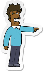 sticker of a cartoon man accusing