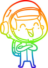 rainbow gradient line drawing happy cartoon astronaut