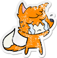 distressed sticker of a crying fox cartoon