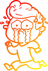 warm gradient line drawing cartoon crying man running