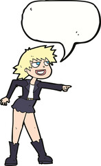 cartoon woman pointing with speech bubble