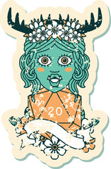 half orc druid character with natural 20 dice roll illustration