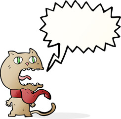 cartoon frightened cat with speech bubble