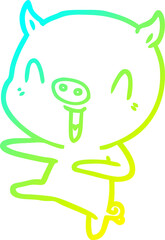 cold gradient line drawing cartoon pig dancing