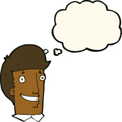 cartoon happy man with thought bubble
