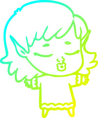 cold gradient line drawing pretty cartoon elf girl