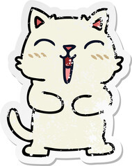 distressed sticker of a quirky hand drawn cartoon cat