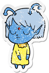 distressed sticker of a cartoon alien girl