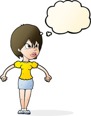 cartoon annoyed woman with thought bubble