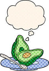 cartoon avocado and thought bubble in comic book style