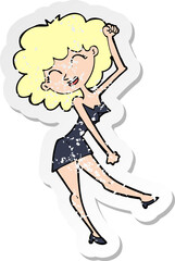 retro distressed sticker of a cartoon dancing woman