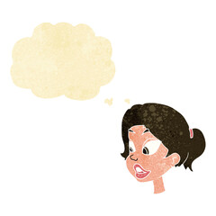 cartoon friendly woman with thought bubble