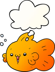 cartoon fish and thought bubble in smooth gradient style