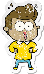 distressed sticker of a cartoon excited man