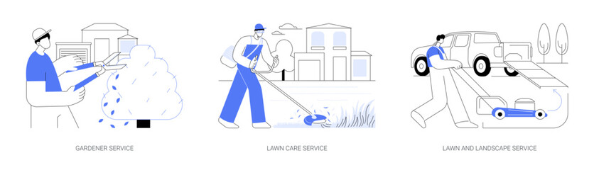 Backyard maintenance service abstract concept vector illustrations.