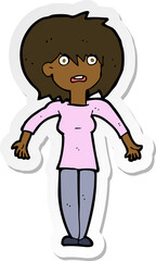 sticker of a cartoon woman shrugging shoulders