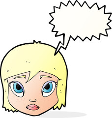 cartoon female face with speech bubble