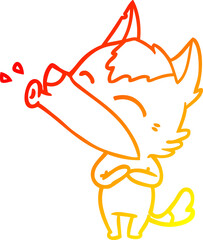 warm gradient line drawing howling wolf cartoon